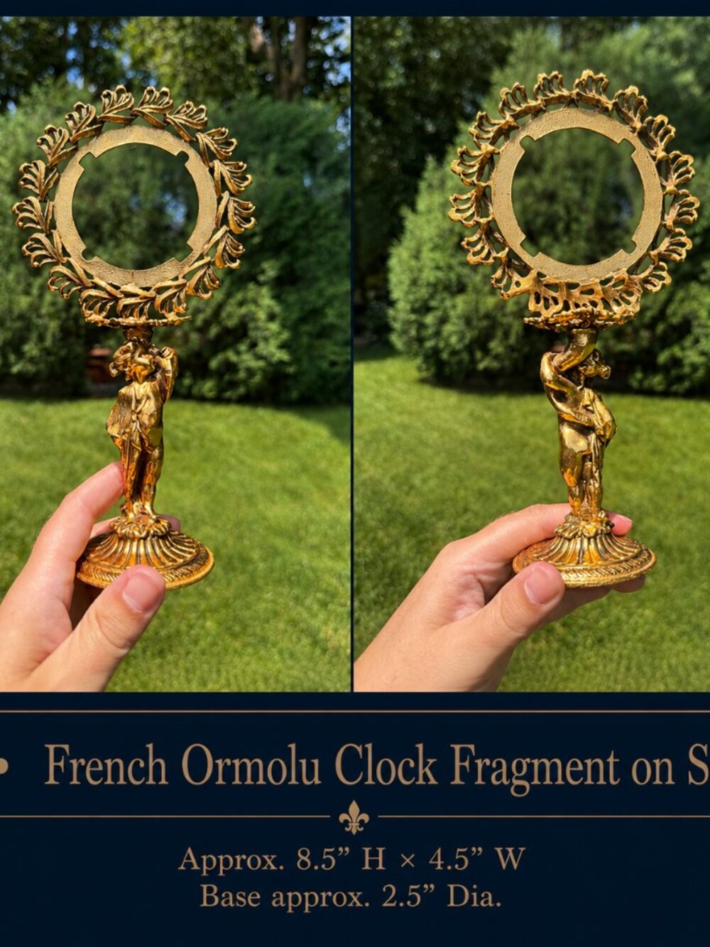 French Ormolu Clock Fragment Pediment on Stand | Decorative Salvage Object, 8.5” - Picture 6 of 7
